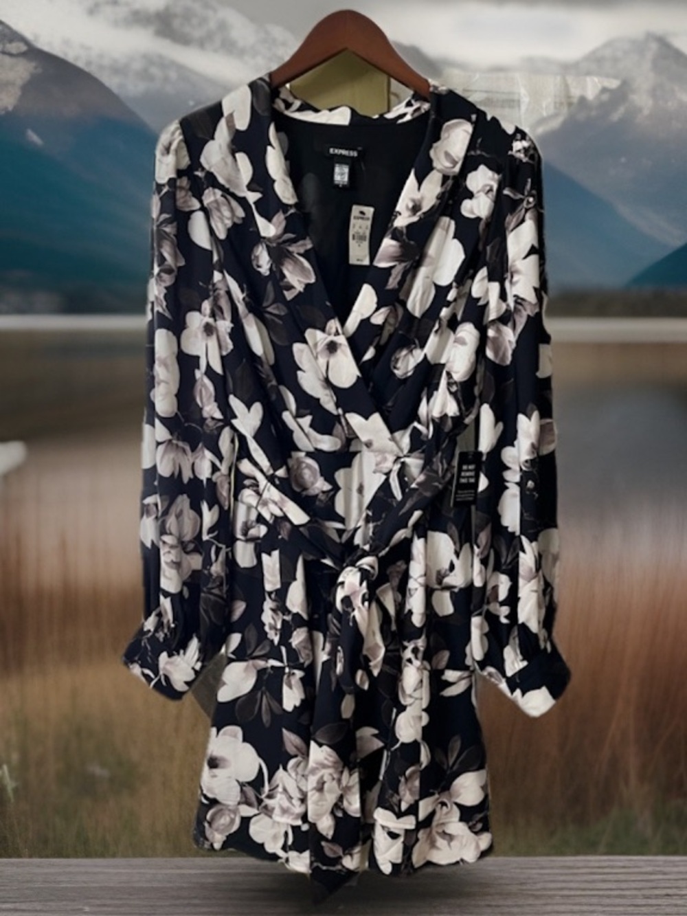 Express Floral Long Sleeve Tie Waist Ruffle Mini Dress
Size XL